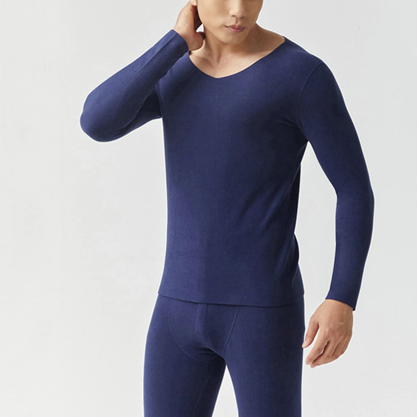 Daesar - Conjunto Ropa Interior Hombre,Ropa Interior Térmica de Poliéster Termica Hombre Manga Larga Azul Marino