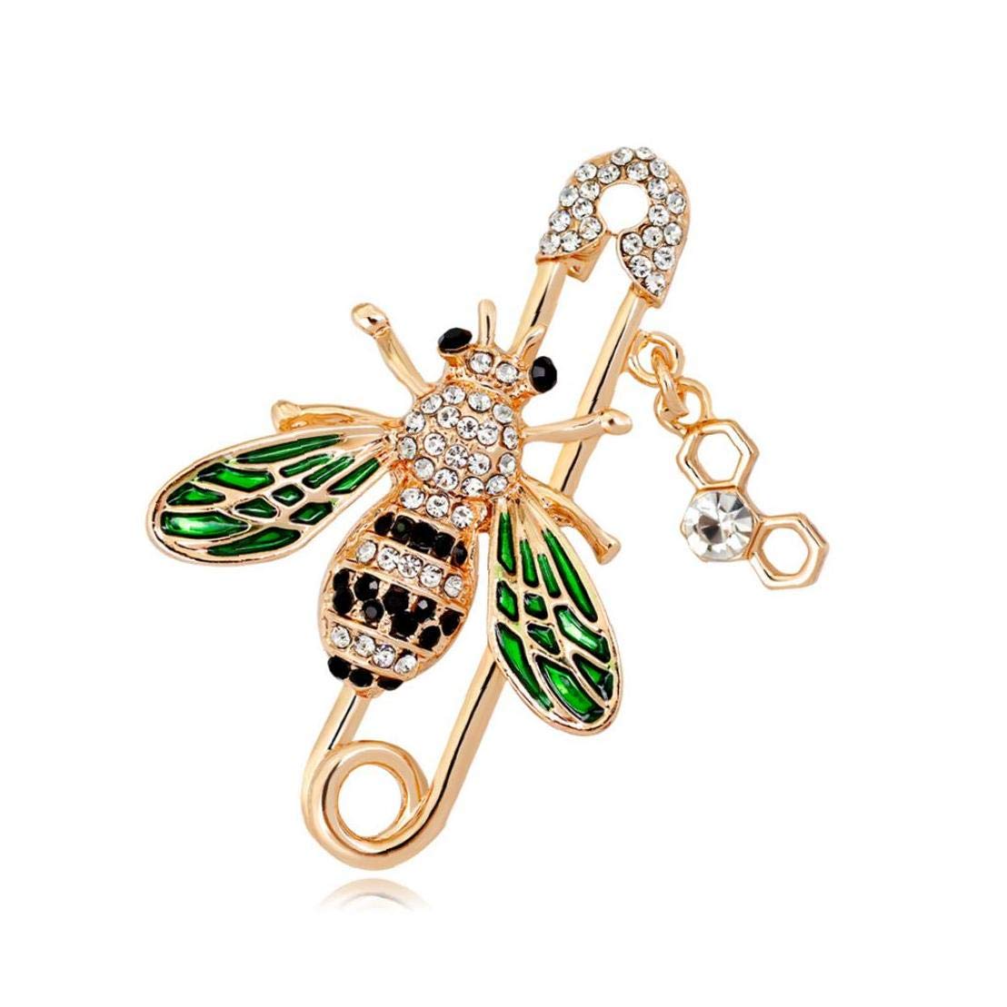 Women's Bee Brooch Cute Bees Safety Pins Insect Brooches Crystal Collar Pins for Ladies Clothing Decoration