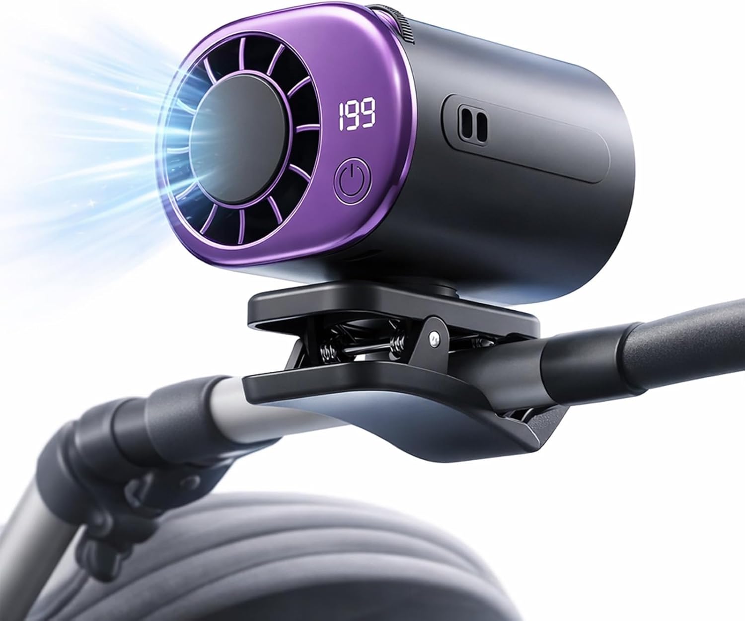 2026 Upgraded Car Clip On Air Conditioner Fan with LED Display - 360° Rotation, 200 Speeds Adjustable Portable USB Rechargeable 2000mAh Battery Personal Cooling Mini Fans Handheld (Black)