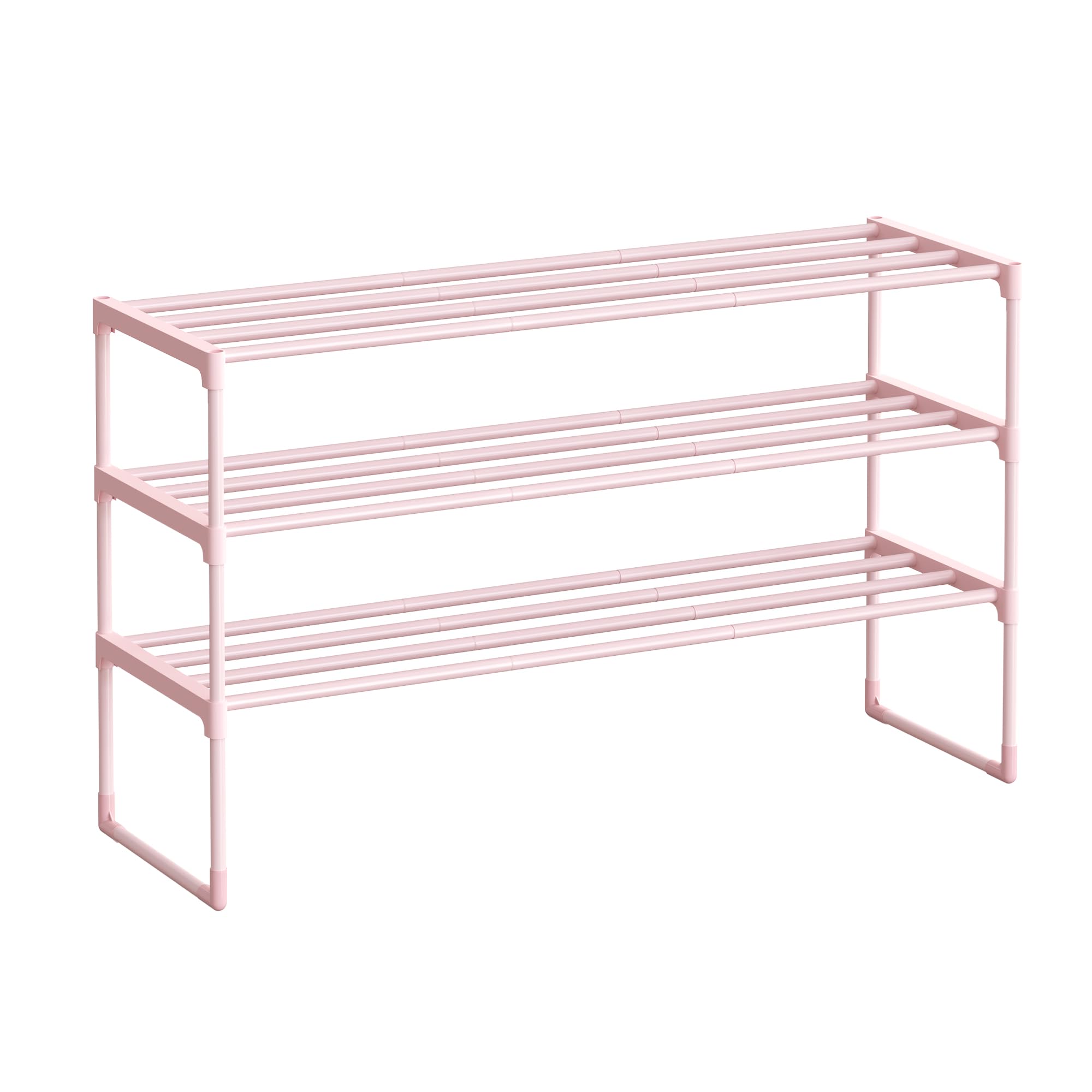 SONGMICS Shoe Rack, 3-Tier Shoe Organizer, Metal Storage Shelf, Upright or Upside Down, for 16-20 Pairs, Stackable, for Entryway, 11.8 x 36.2 x 21.7 Inches, Jelly Pink ULSA303S01 3 Tiers (36