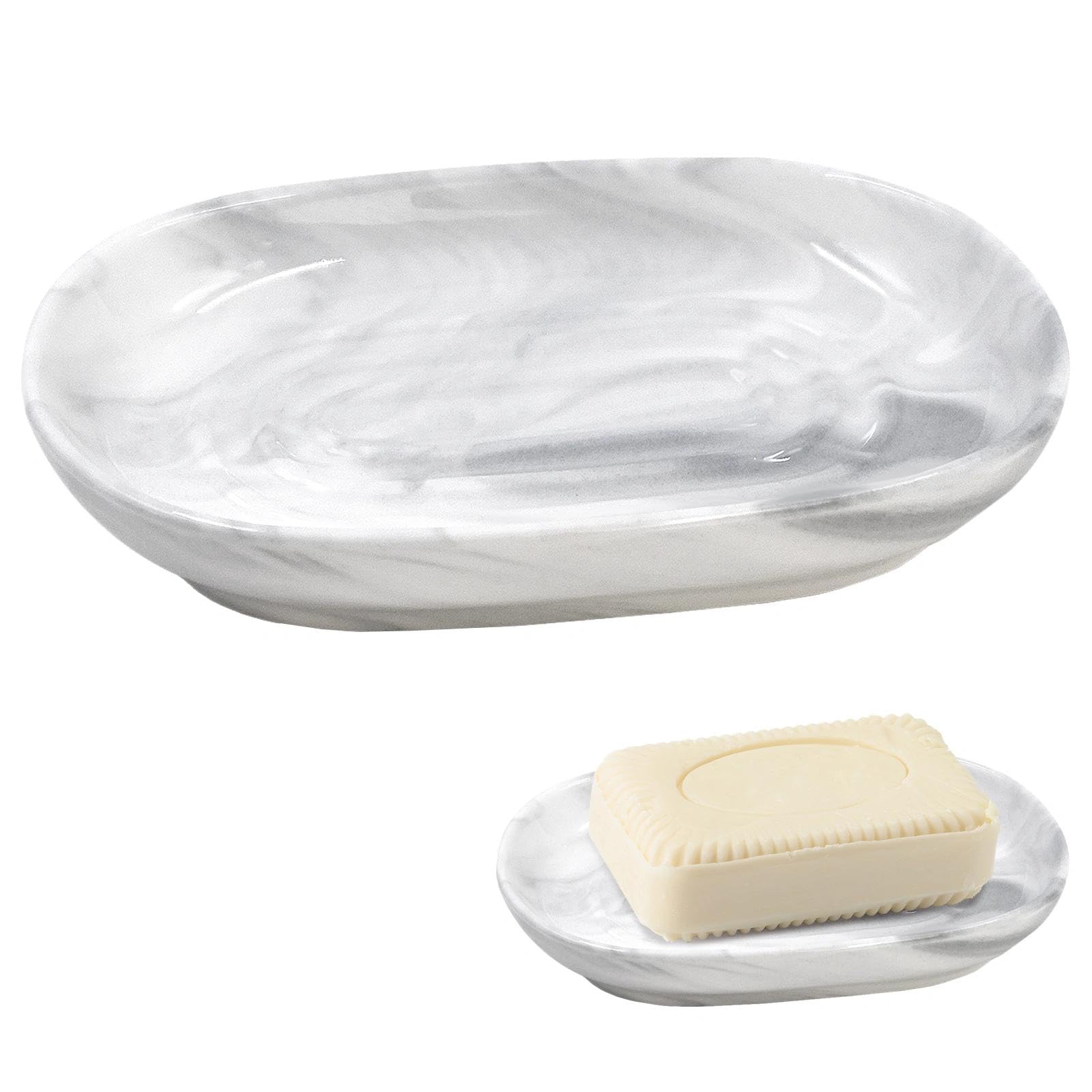 Zatixbu Ceramic Soap Dish with Marble Pattern, Anti-Slip Soap Dishes for Bathroom Kitchen Sink, Rustproof Soaps Tray Easy Clean, Keeps Soaps Dry (Grey)
