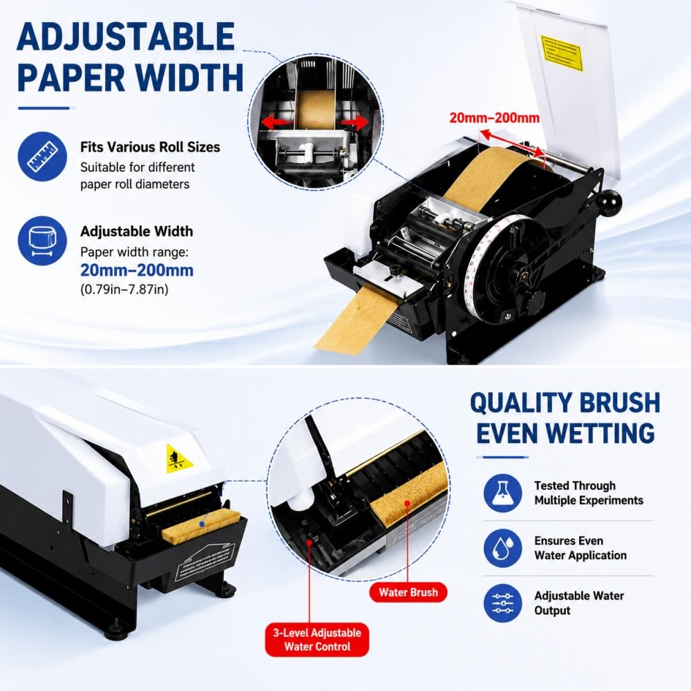 Dispenser Automatico di Nastro di Carta Kraft con Dispenser attivato dall'acqua con Righello per sigillare scatole Resistenti