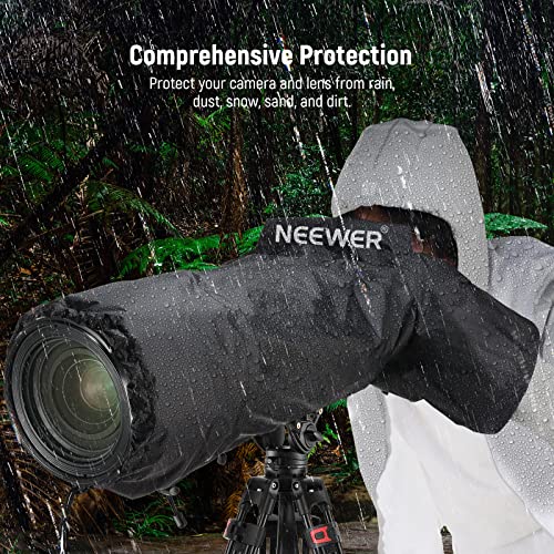 Image of NEEWER Camera Rain Cover, Large Size Durable Nylon Raincoat Compatible with Canon Sony Nikon DSLR Mirrorless Vlog Camera & Lenses 300 /400 /500 /600 /800mm, with Sleeves /Drawstrings /Viewing Window, PB004