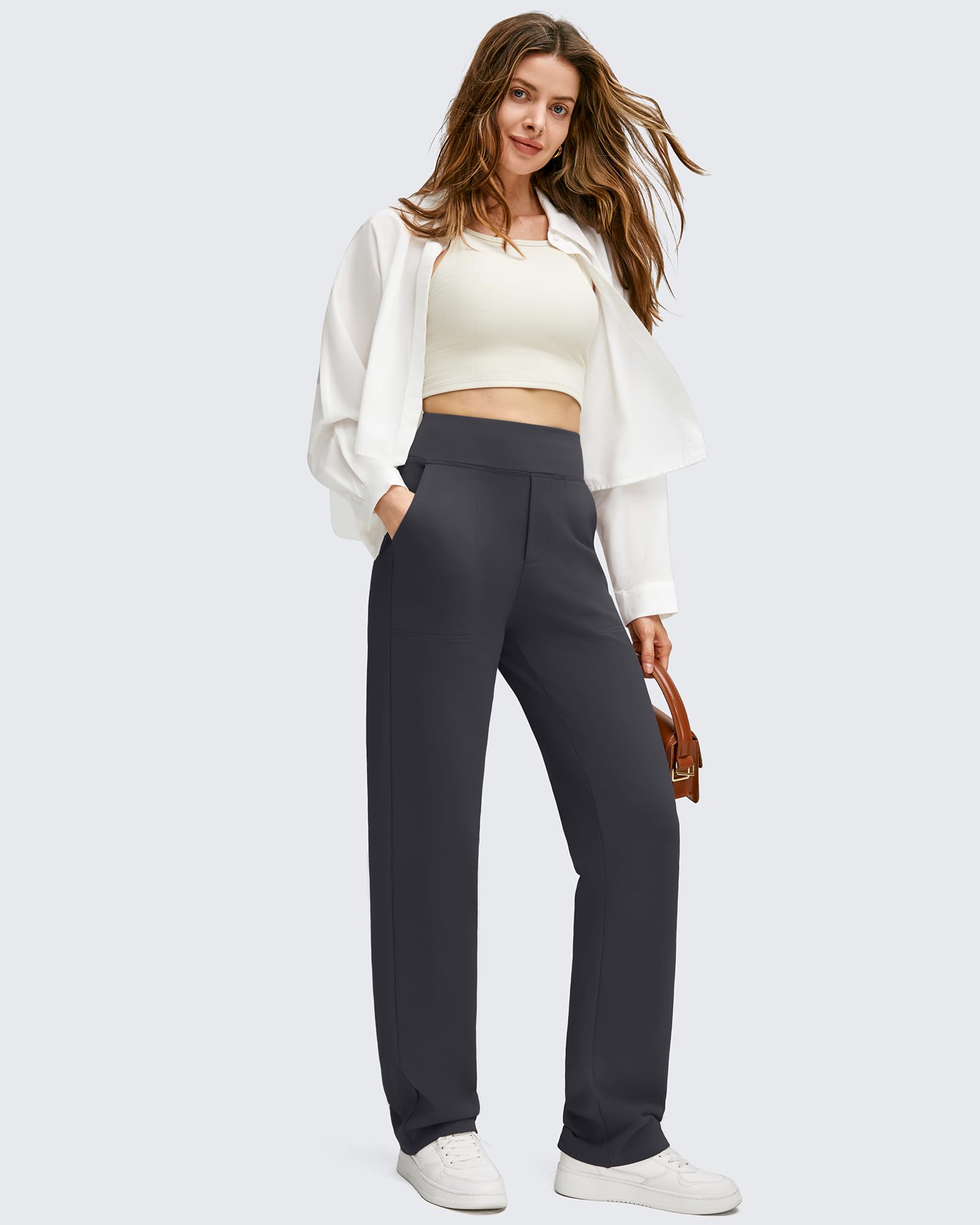 G4Free Pantaloni da yoga da donna foderati in pile a gamba dritta con