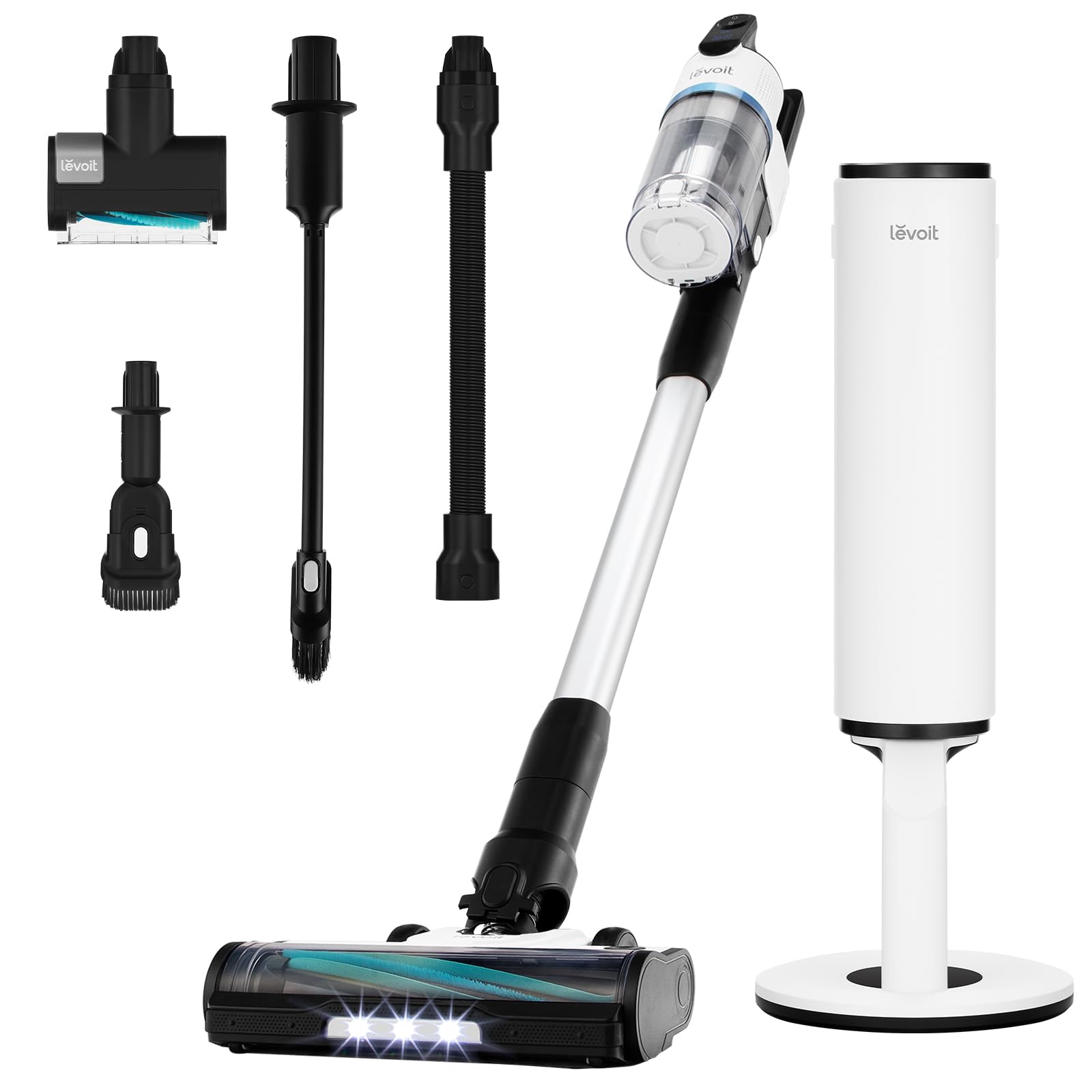 Levoit - 60 Tage Handsfreier Reinigungsstation – Akku Staubsauger - Bis zu 150㎡ Reichweite - 99,99 % HEPA Filterung - 3. Gen Anti-Verhedderungs Bürste – Für Tierhaare/Teppiche/Hartböden/Auto - AERO