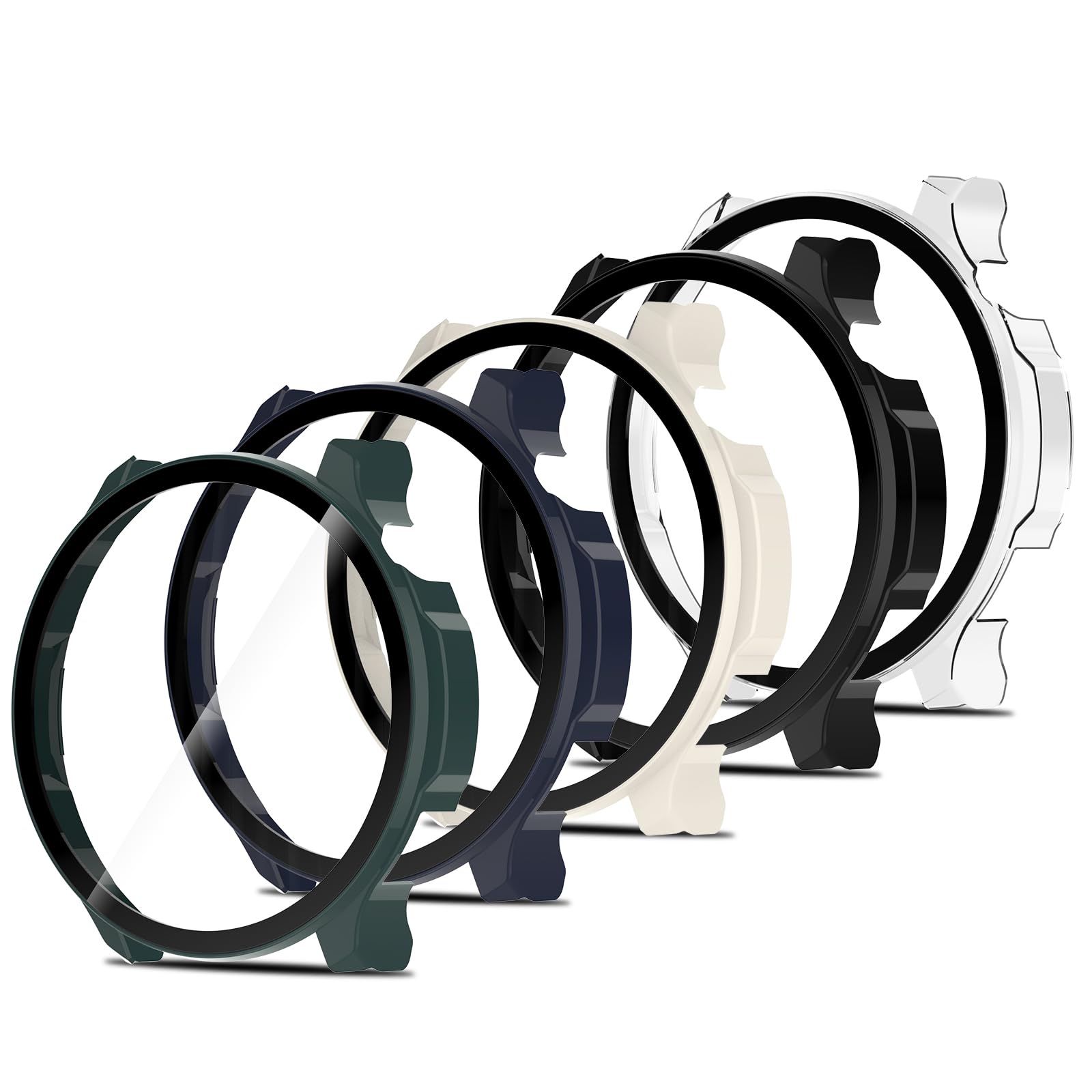 Simpeak 5 Piezas Funda Compatible con Amazfit Balance 2, Protector de Pantalla Cristal Templado, HD Protección Completa Carcasa PC Dura Estuche Case - Transparente/Negro/Azul/Blanco/Verde
