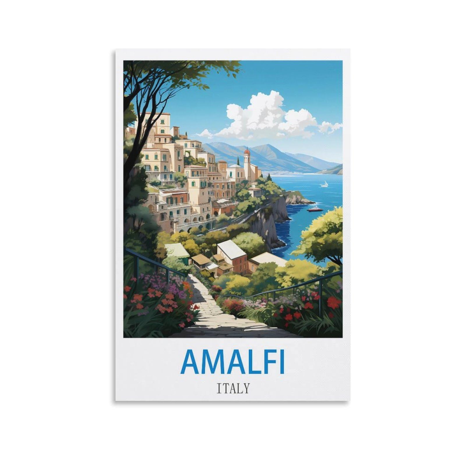 Lnmnjesg Unframe-Style Amalfi Italy Vintage Travel Posters Coast 08X12inch(20X30cm) Canvas Painting Wall Art, Wall Decor Pictures Prints For Living Room Bedroom