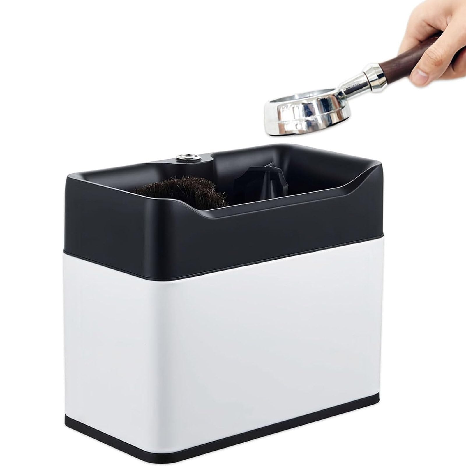 Nettoyeur de Porte-Filtre Automatique - Nettoyeur Électrique de Marc de Café avec 2 Brosse de Nettoyage | Kit de Nettoyage pour Porte-Filtres de 51-58 Mm White