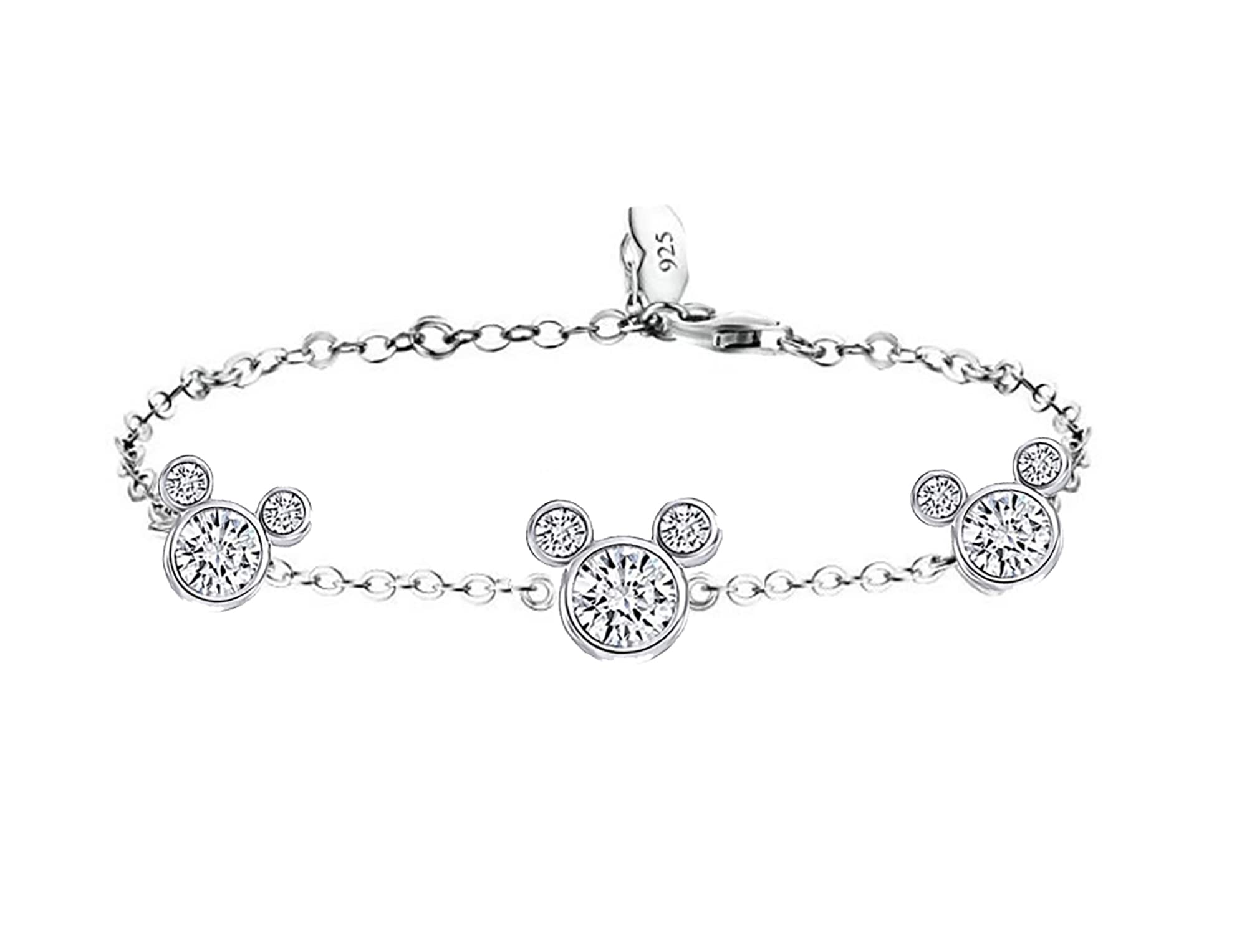 MixiuEuro Women Girls Micky Bracelets, 925 Sterling Silver Cubic Zirconia Mouse Bracelets Jewellery Gift For Girls Child, One Size, Cubic Zirconia, Cubic Zirconia