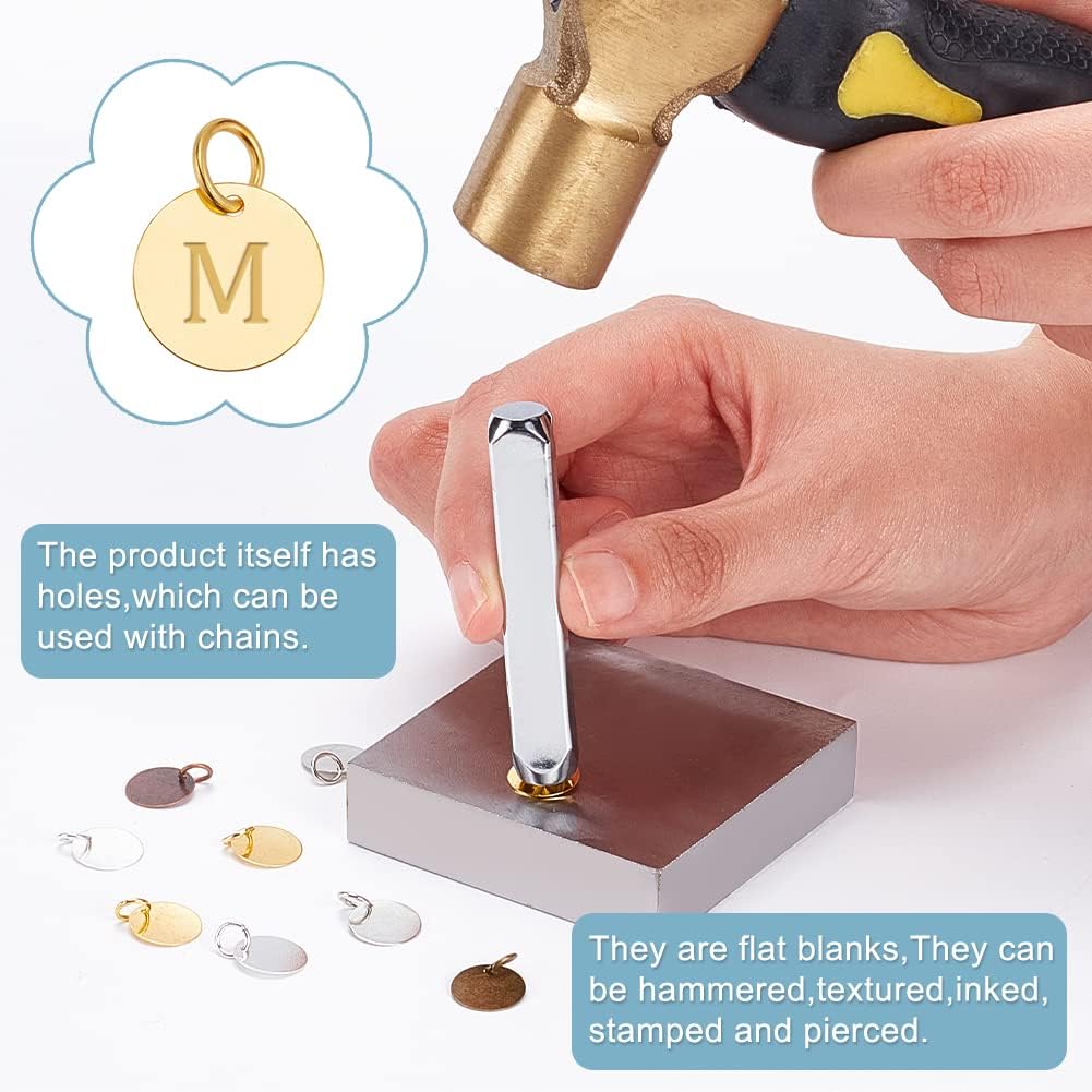PH PandaHall 150pcs Blank Stamping Tag Pendants, 5 Colors 12mm/0.5 inch Message Word Tag Pendants Brass Flat Round Tags with Jump Rings for Necklace Bracelet Jewelry Making Pet Tags - Image 4