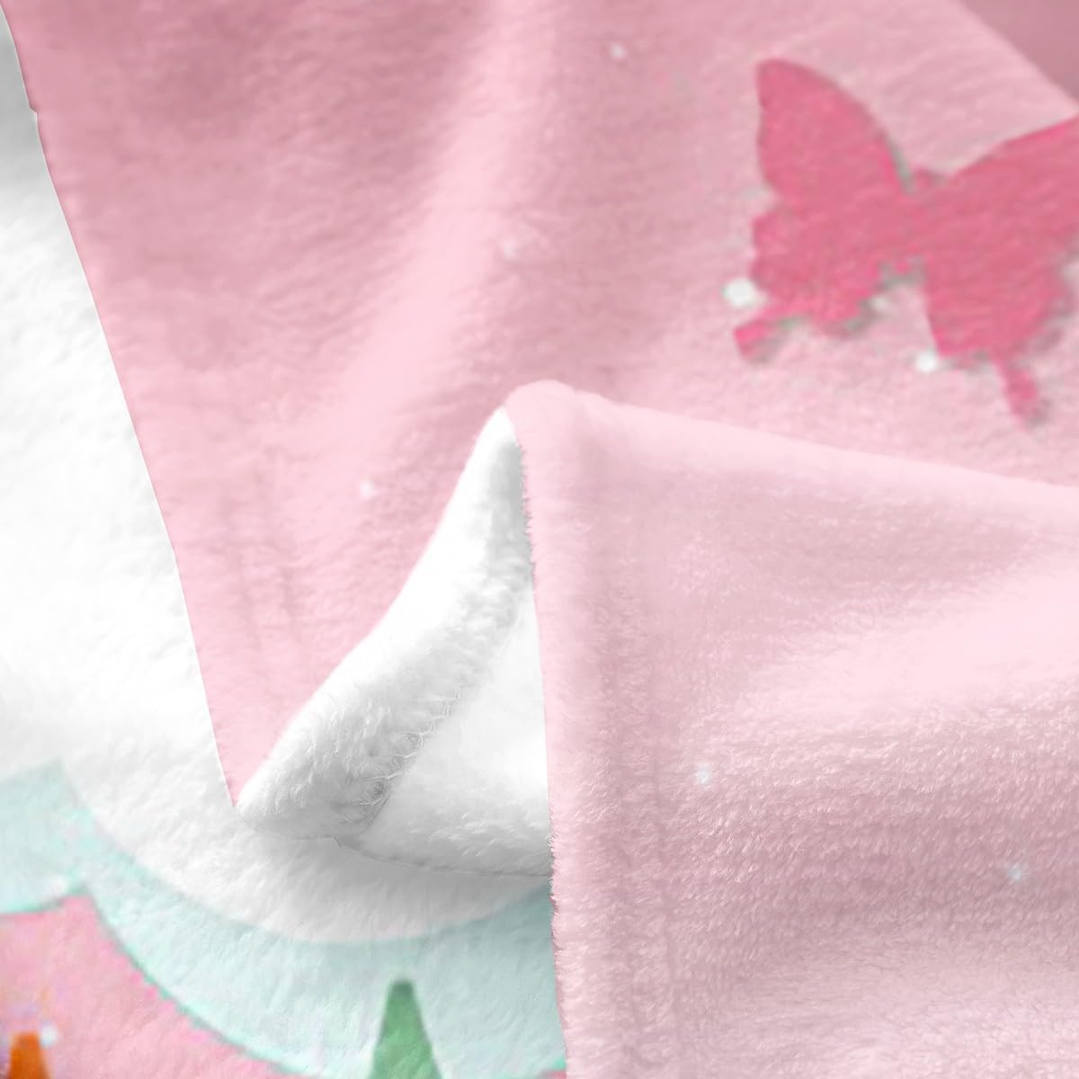 Erosebridal Pink Unicorn Kids Throw Blanket for Girls - Queen Size Kawaii Rainbow Unicorn Flannel Fleece Blanket with Cute White Horse Design, Geometric Stars and Clouds, Ombre Unicorn Bed Blanket