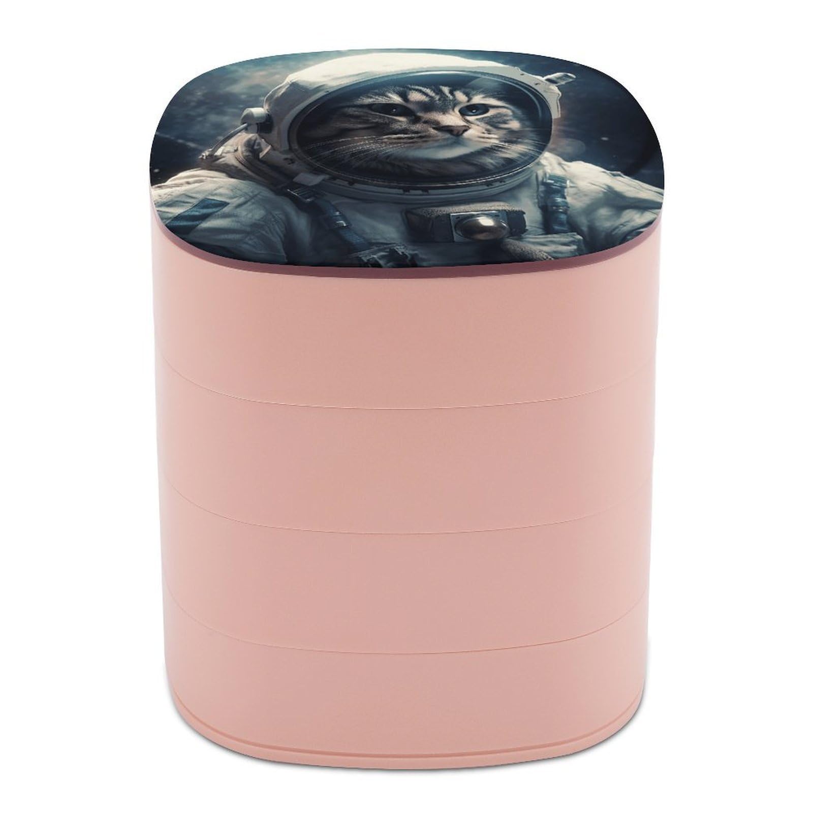 VstaDank Astronaut Cat in Space Jewelry Box with Mirror Travel Small Jewelry Case for Women 4-Layer Rotatable Jewelry Organizer Storage Box Portable Jewelry Storage Case for Rings Earrings