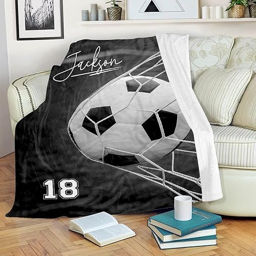 Miniatura 4 de TEEMAN Manta de fútbol personalizada para niños de 8 a 12 años, regalos de noche de fútbol para jugadores de fútbol, manta de fútbol personalizada