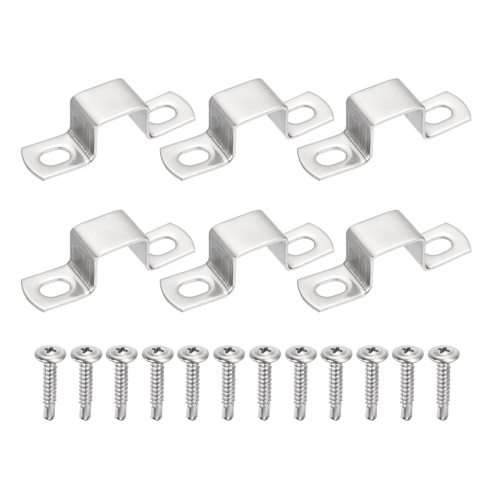 sourcing map 6Pcs U Shape Square Tube Clamp, 10x10mm U Shaped Bracket 304 Stainless Steel Square Strap Clamp with Phillips Head Self Drilling Screws for Pipes Door Closed Bar Holder Railings โ image 1