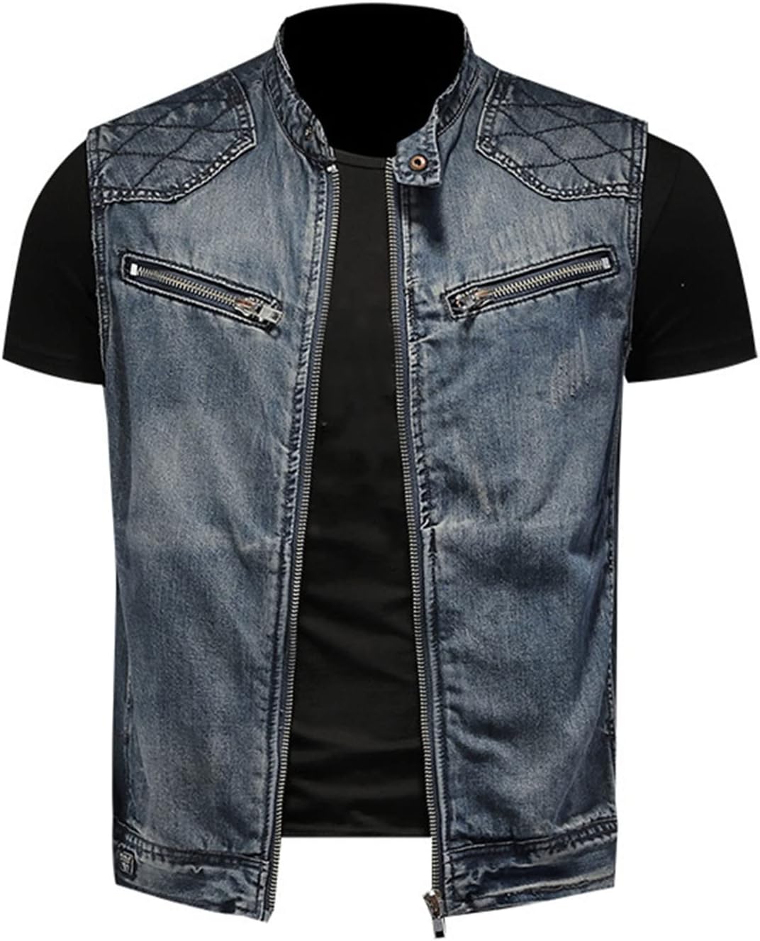 Mens Ripped Cowboy Punk Wings Embroidery Sleeveless Denim Vest Jackets