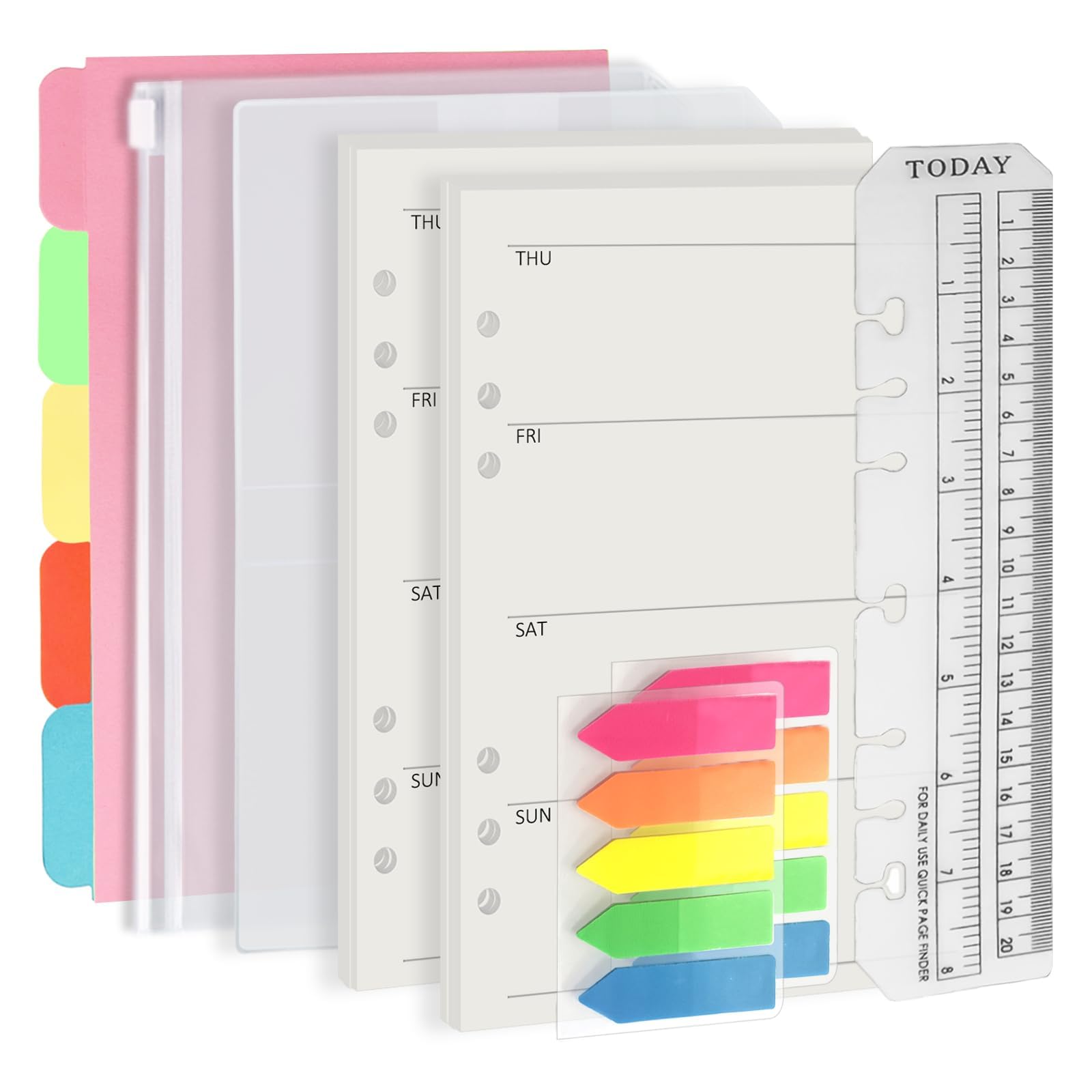 Harphia A5 6 Holes Binder Refill Value Set, 90 Sheets Loose Leaf Paper with Stickers and dividers