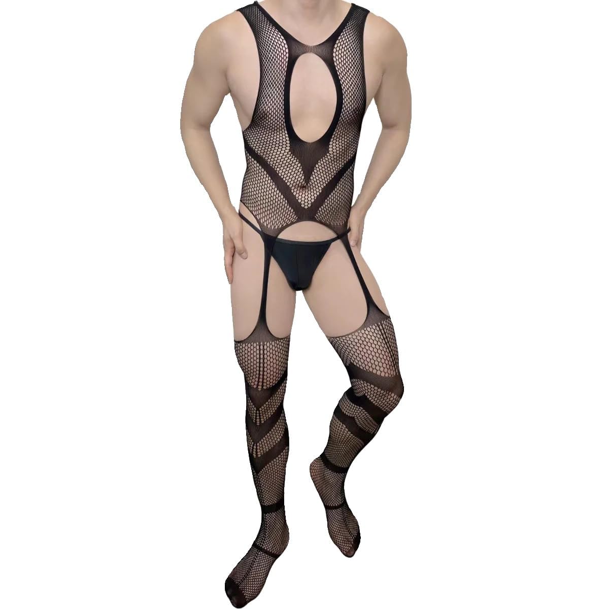 Sexy Lingerie Naughty One Piece Deep V Neck Teddy Babydoll Mesh Nightwear for Men Mesh Badydoll Fishnets Dresses See Through Lingerie Chemise Outfits Specially for Men Black