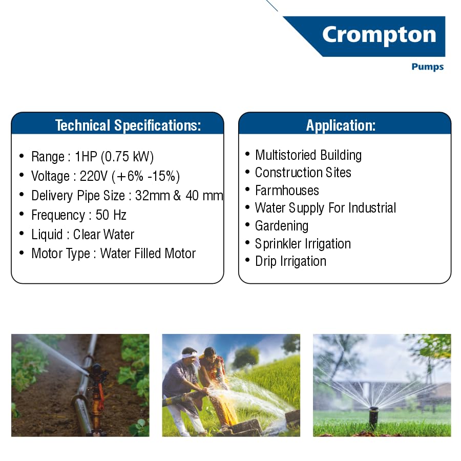 Image of Crompton Borewell Submersible | Water Filled | Dura Series | 18 Months Warranty | 1.5 HP | 12 Stages | Energy Efficient