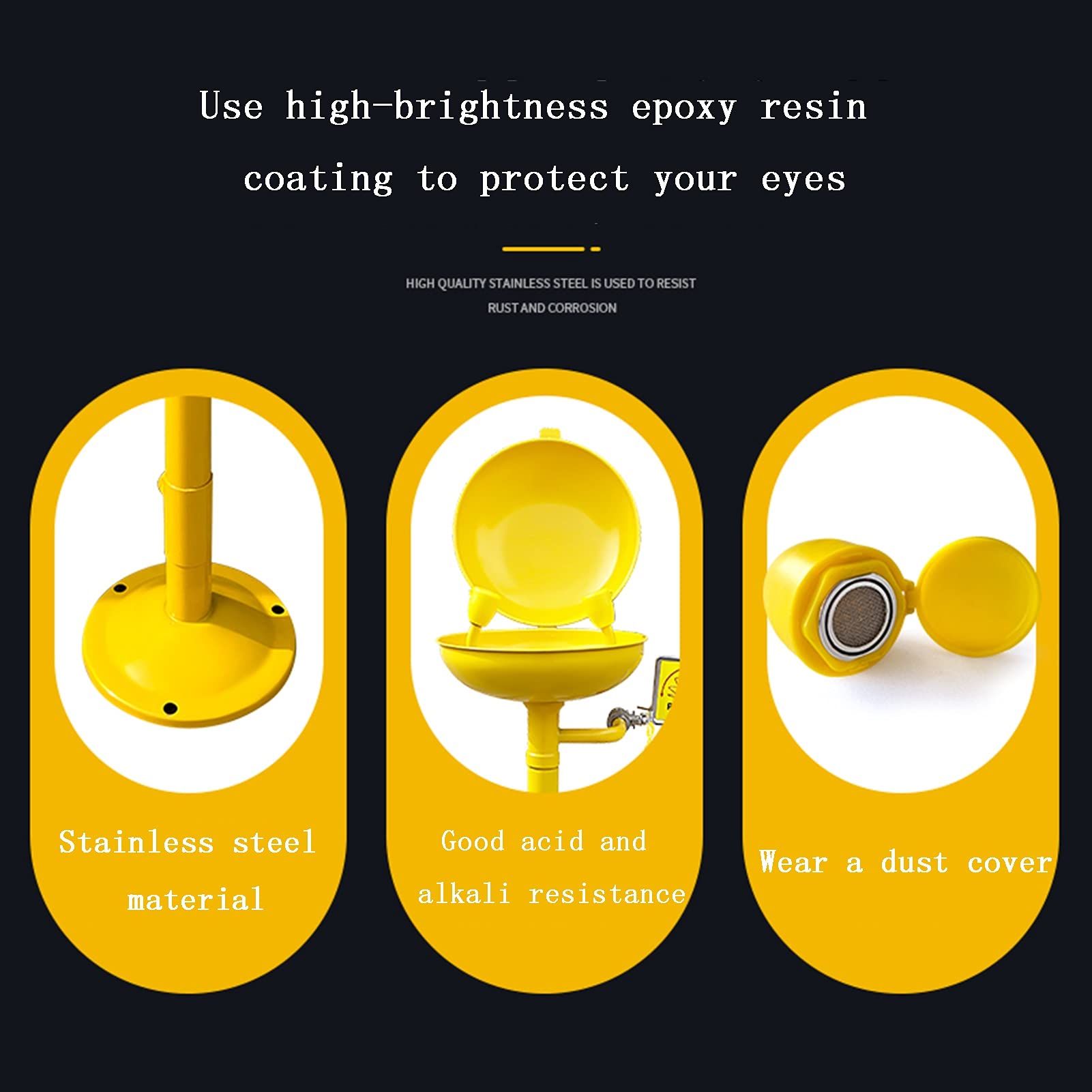 Grifo lavaojos de Emergencia, lavaojos Vertical accionado con Pedal, lavaojos de Laboratorio con Lavabo abatible y Revestimiento de ABS.