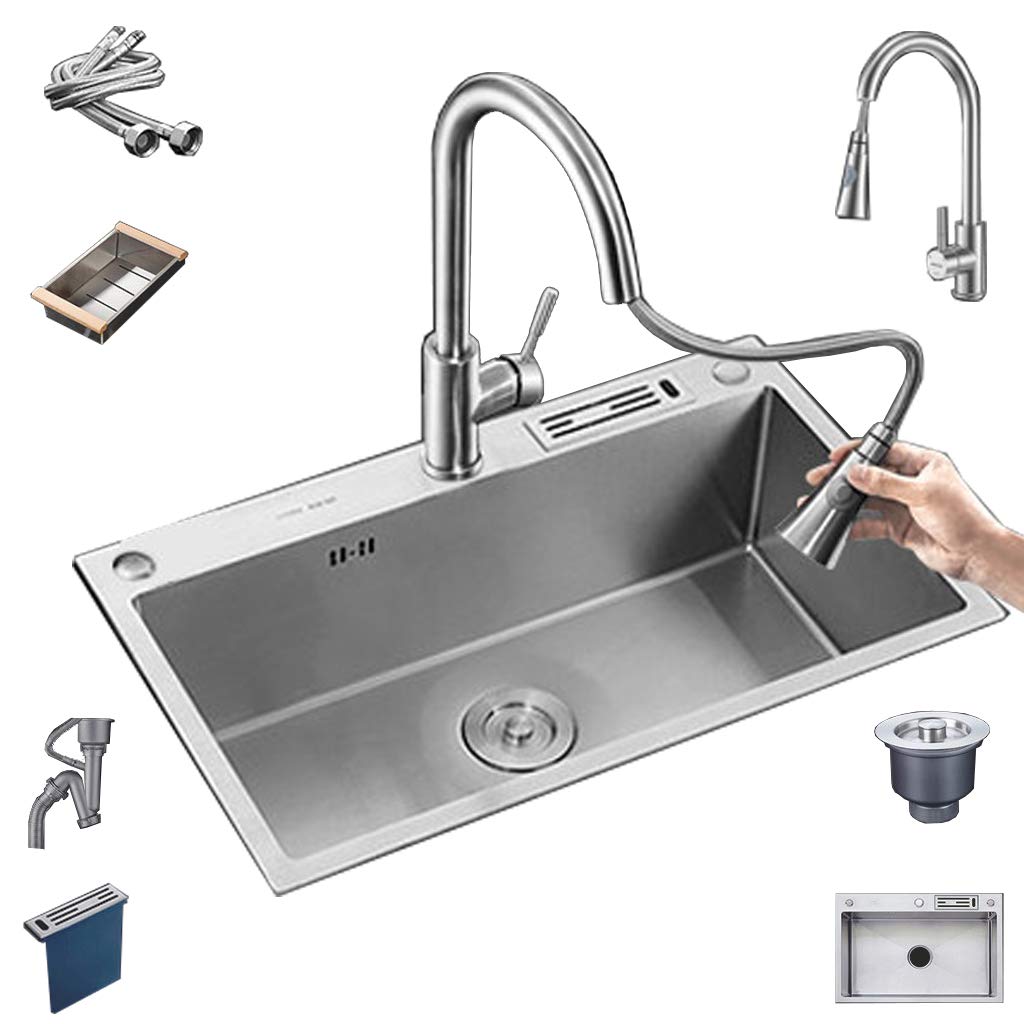 ADKINC 30 inch Single Bowl Kitchen Sink, Kitchen Tools, Complete Accessories, Stainless Steel Sink - Top Mount/Drop-in