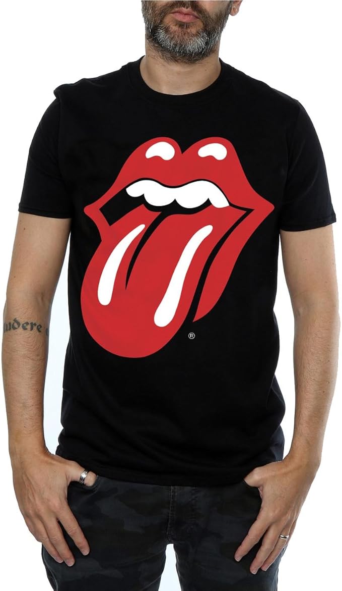 Rolling Stones The Classic Tongue Hombre Camiseta Negro, Regular