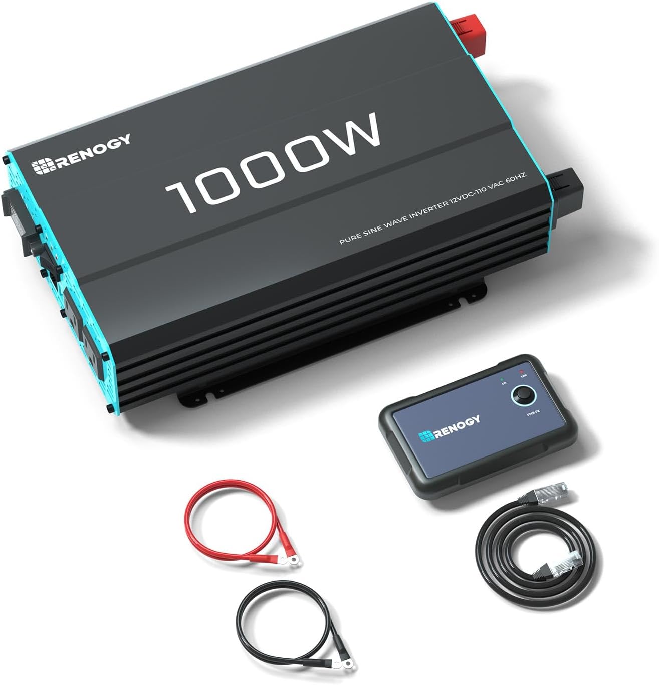 Renogy 1000W Pure Sine Wave Inverter, 12V DC to 120V AC Converter for Home, RV, Truck, Off-Grid Solar Power Inverter 12V to 110V with Built-in 5V/2.1A USB/Hardwire Port, 16.4FT Remote Controller