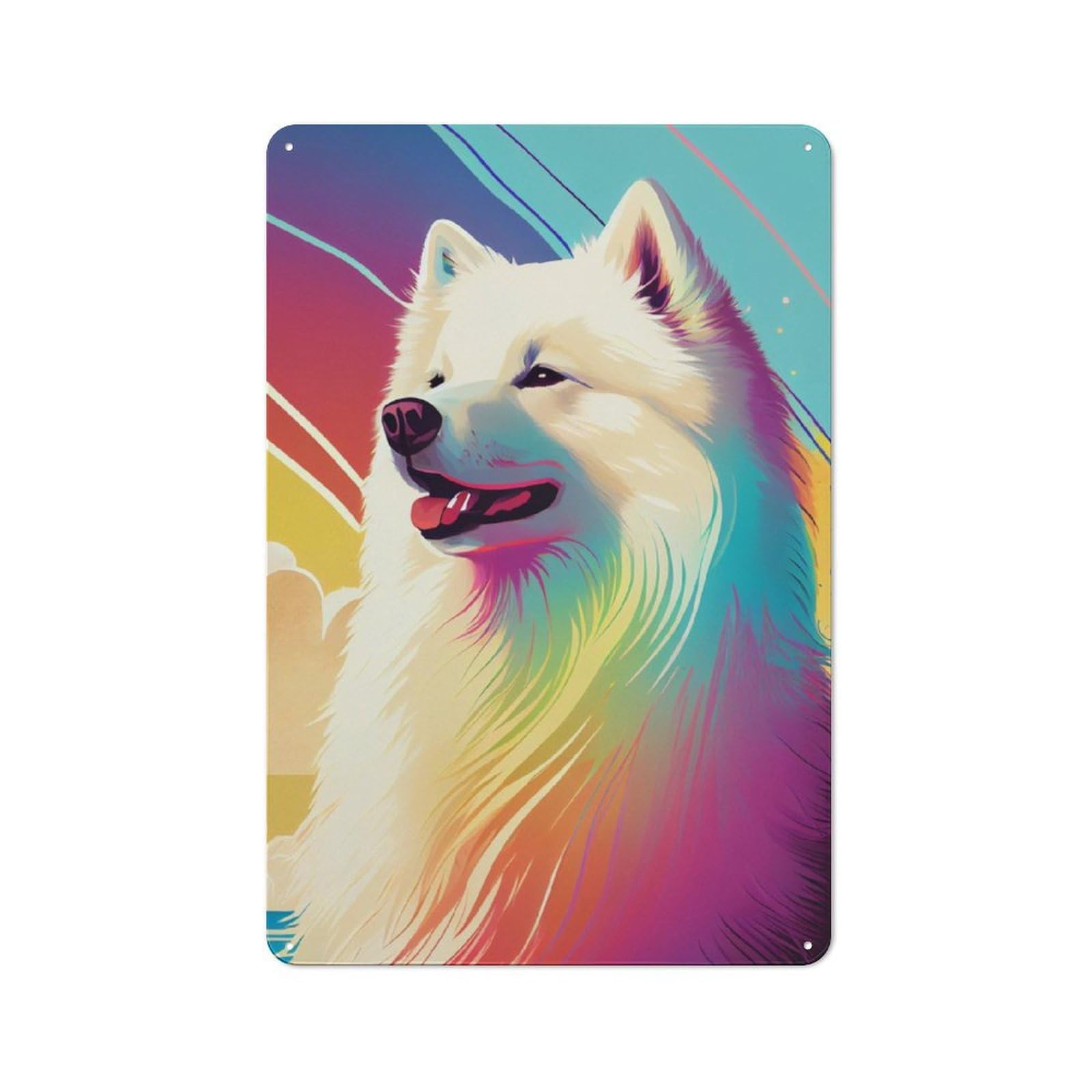 Junmoney Samoyed Color Dog Retro Metal Wall Sign 30X20cm With For Bar Or Restaurant, A Housewarming Gift For Hospitality Decor Collectors