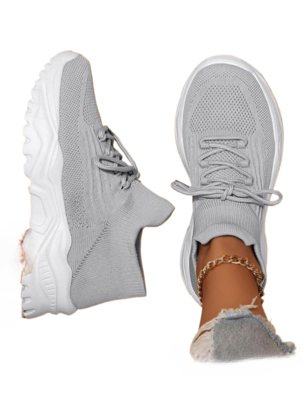 Geerta Women's Summer 2025 Fashion Sportive Plain Color Lace Up Sneakers Casual Comfortable Sports Low Top Sneakers Trendy Mesh Breathable Tennis