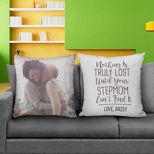 Miniatura 2 de Personalized Step Mom Throw Pillow Covers, Custom Photo Mothers Day Pillowcase, from Daughter Son, Gift for Bonus Mom, Stepmom Pillow Case for Sofa