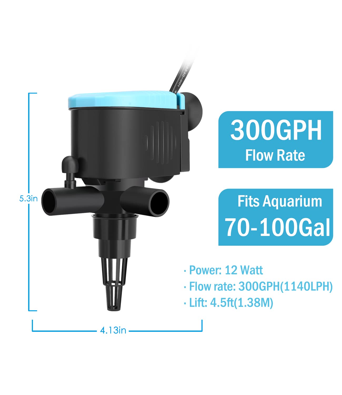 Kulife Aquarium Powerhead 300 GPH Circulating Water Pump for 70-100 Gallon Fish Tanks with Aerating Features
