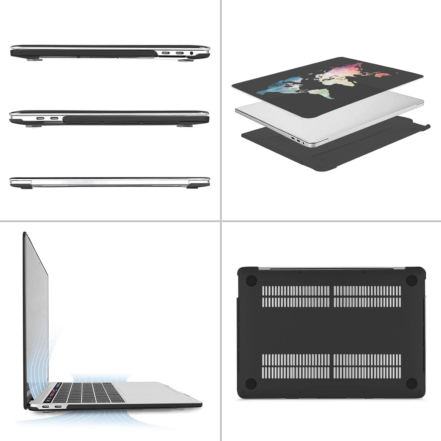 iLeadon for MacBook Pro 13 inch Case M2 2022, 2021, 2020-2016 Release A2338 M1/A2289/A2251/A2159/A1989/A1706/A1708, Plastic Hard Shell Case + Keyboard Cover & Screen Protector, Black Map