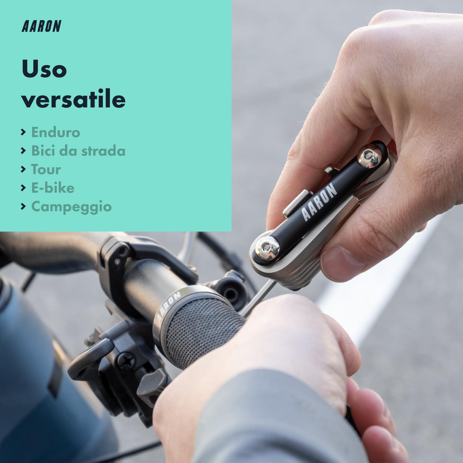 AARON Attrezzo multifunzione 20 in 1 – Attrezzo multifunzione per bicicletta in acciaio inox / alluminio – Mini attrezzo pieghevole per bicicletta con molte funzioni – pratico strumento per bici in