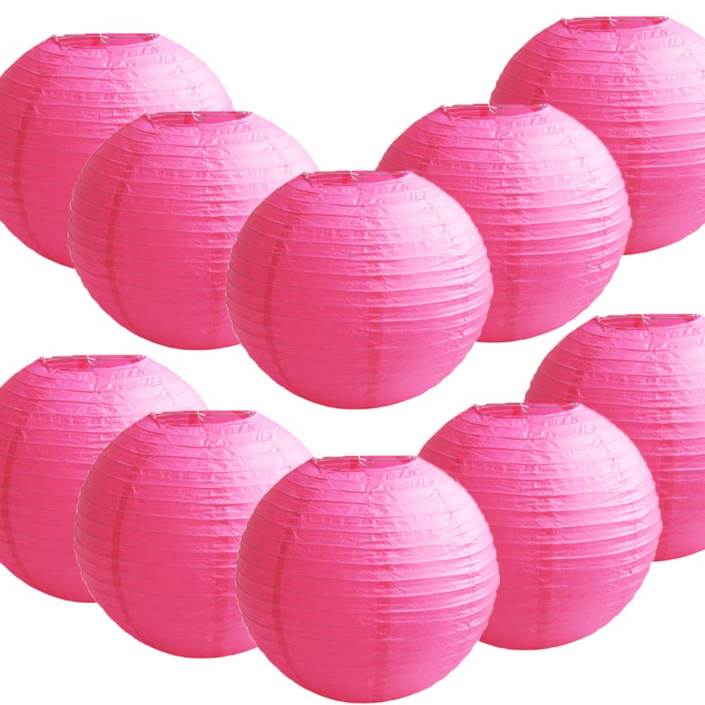 Time to Sparkle 10 Pack Tissue Paper Round Lanterns LampShade Lamp Shade Wedding Birthday Party Decoration | Rose Red, 10"(25cm) | — image 1
