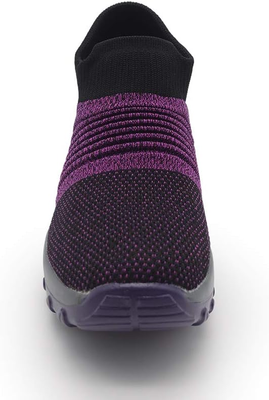 LUCKY STEP Walking Shoes Sock Sneakers Slip on Mesh Modern Platform Air Cushion Loafers for Lady Girls Modern Jazz Dance Easy Shoes Lightweight Breathable Comfortable(Purple/Black,9B(M))