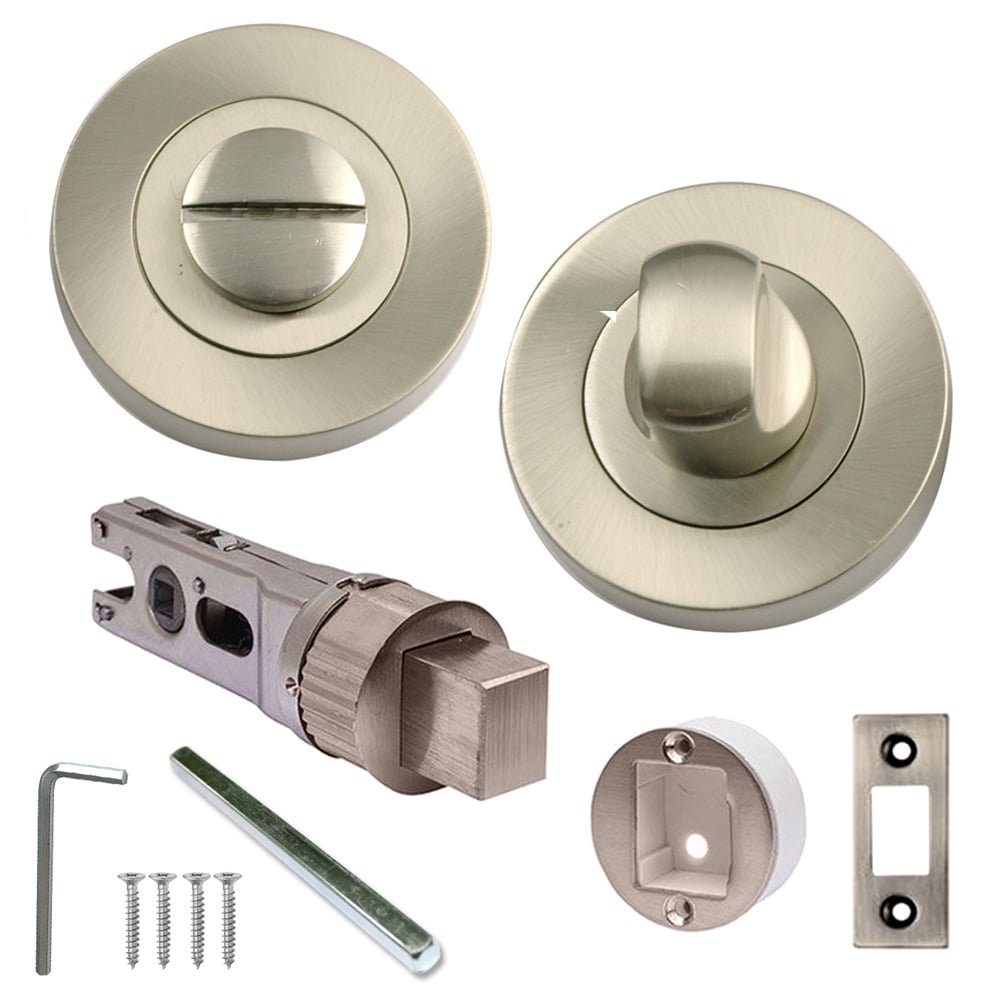 Excel Designer Bathroom Door Thumb Turn And Smart Deadbolt Set Satin Nickel