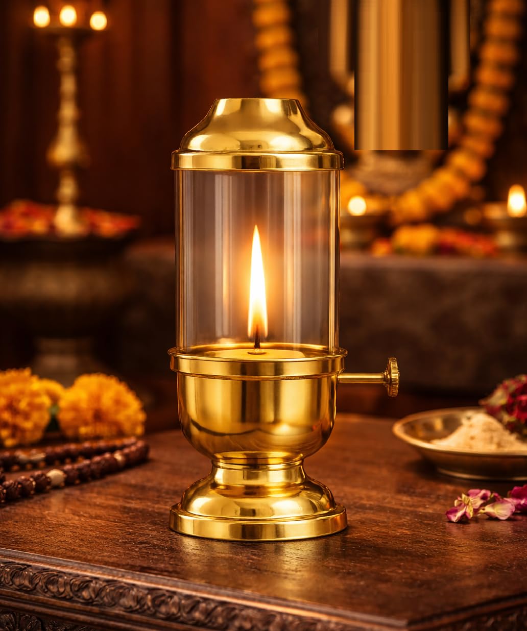 Akhand Jyot Diya with Adjustable Bati Knob, Wick Lifting Screw Lever, Traditional Oil Lamp for Puja, Mandir & Home Decor 75 ml Stay Lit for 18 Hours (Small)-image-13