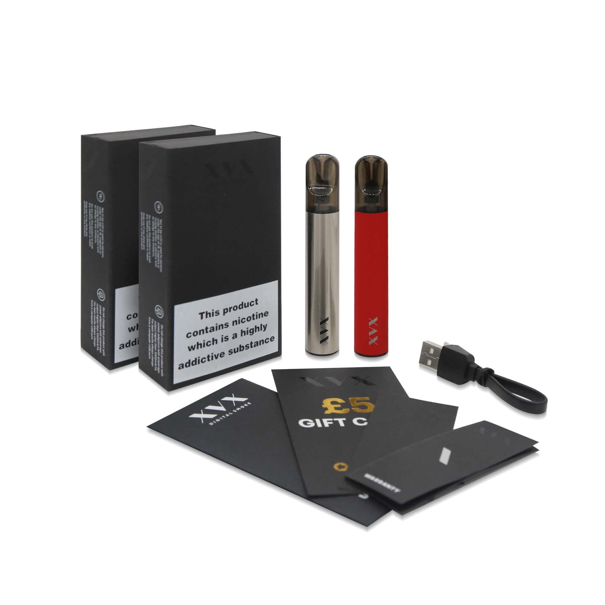 XVX MAGNET POD - SILVER + RED - E CIGARETTE VAPE PEN - RECHARGEABLE - MESH COIL - 2ML TANK - REFILLABLE - COMPATIBLE WITH ALL E LIQUIDS