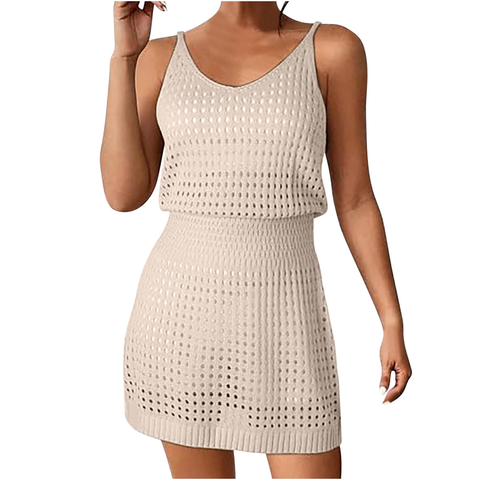 Womens Beach Sexy Dresses V Neck Beachwear Bikini Cover-Ups Short Skirt Sleeveless Short Sleeve Summer Dresses 2024
