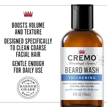 Cremo Beard Wash Thickening Formula Deep Cleans While Adding Volume, 4 Fl Oz