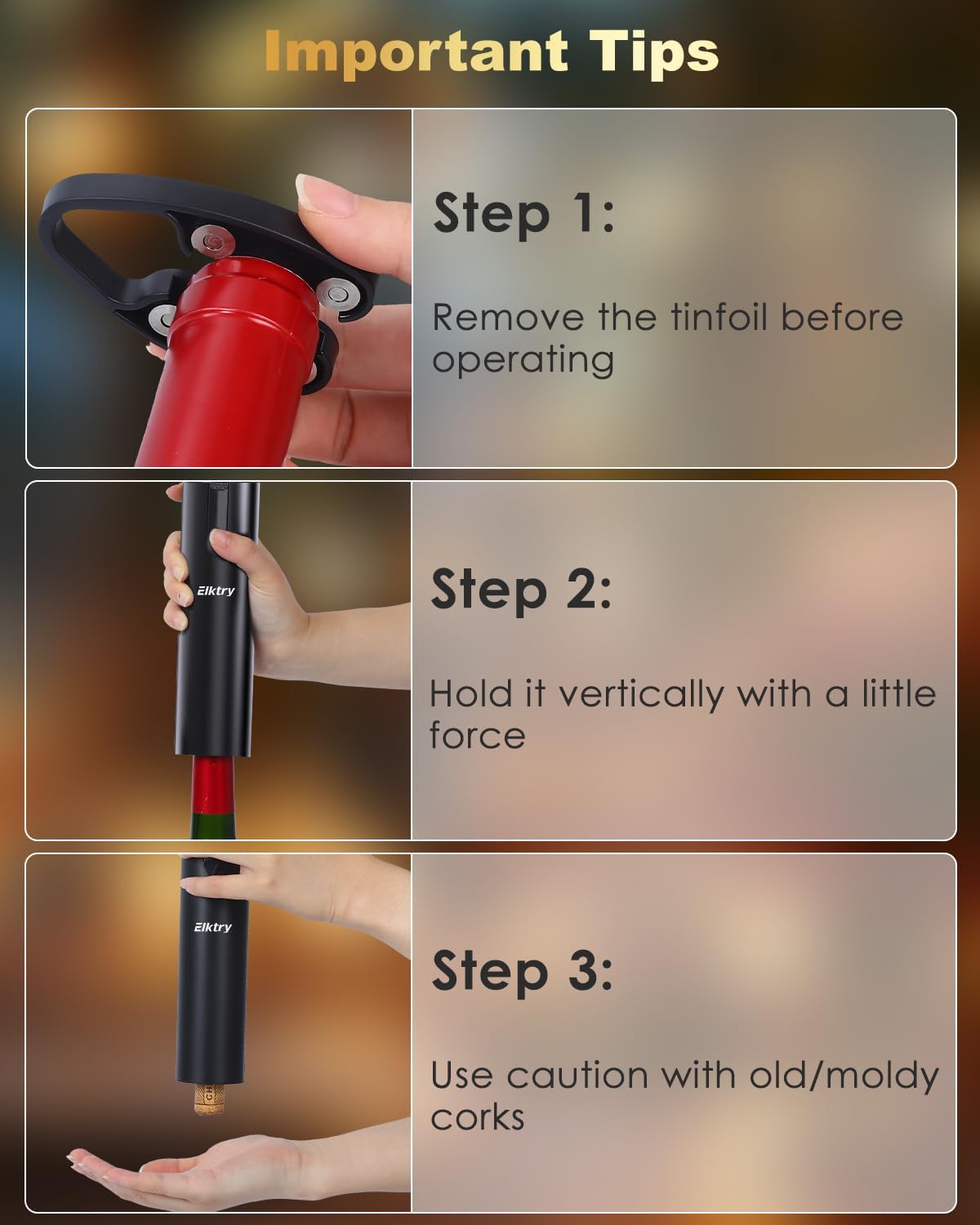 Electric Wine Opener, Rechargeable Wine Bottle Opener, Electric Corkscrew Wine Opener with Foil Cutter, Wine Pourer&Vacuum Stoppers, USB-C Charge Cable, Ideal Gift for House Warming Wedding Party - Image 5