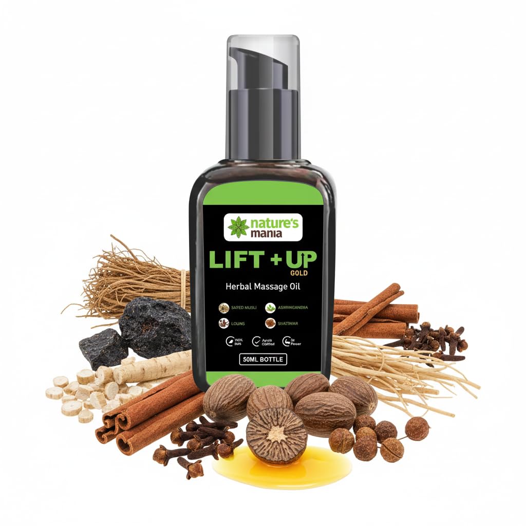 [BRSRGZQNOEMRUDLZ] Nature's Mania Premium Lift Up Herbal Massage Oil with Ashwagandha, Safed Musli, Shatavari, Laung Extract, 50ml
