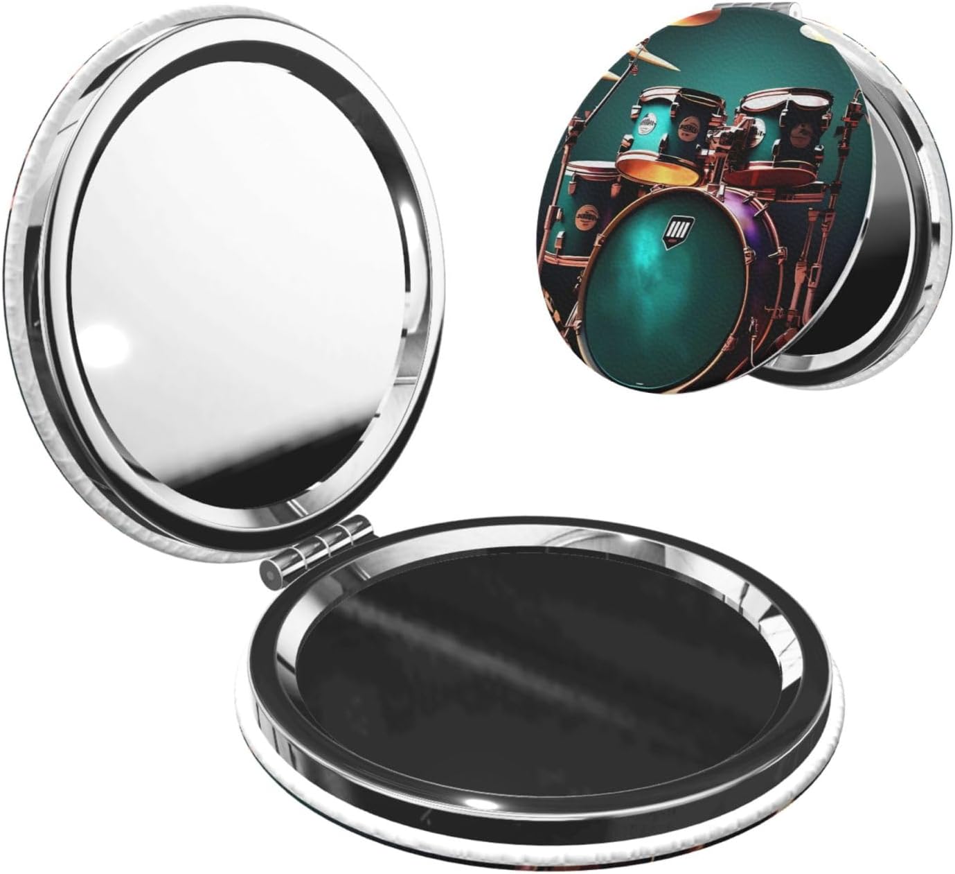 Cool Drum Set Compact Mirror for Purse, 1x/2x Magnifying Double-Sided Cosmetic Mirror Portable Travel Mirror for Beauty, Foldable, Handheld Vanity Mirror for Women Gift