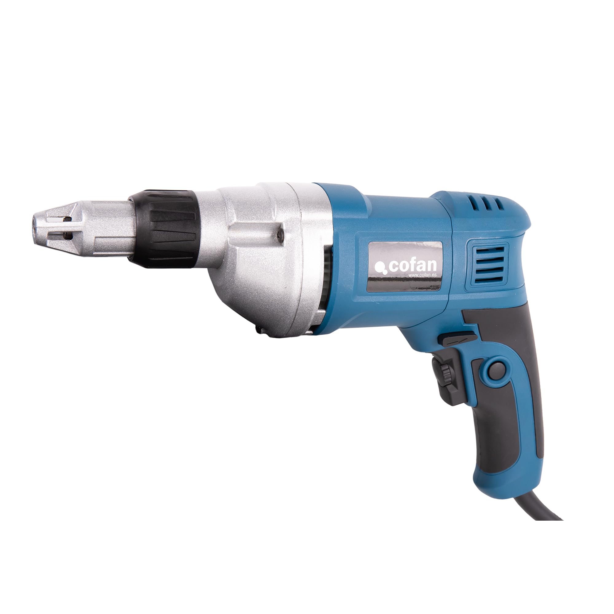 Cofan Atornillador eléctrico para paneles de yeso 600 W 2400 rpm, Control de velocidad variable, mango ergonómico, botón de bloqueo, Atornillador de obra en seco con cable
