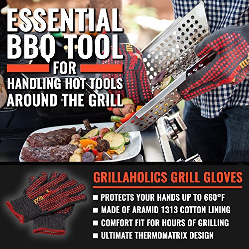 Grillaholics Barbecue Gloves, Top Cooking Gloves In Barbeque Grilling Accessories, 660°F Heat Resistant With Thermomatrix™ Silicone, Protect Your Hands With Bbq Oven Mitts #TOP1