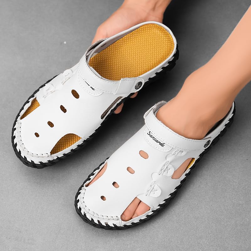 Closed Toe Sandals For Men Summer Mens Leather Men's Dress Hiking Man White Black Yellow Brown Size Flip Flops Slippers Shoes