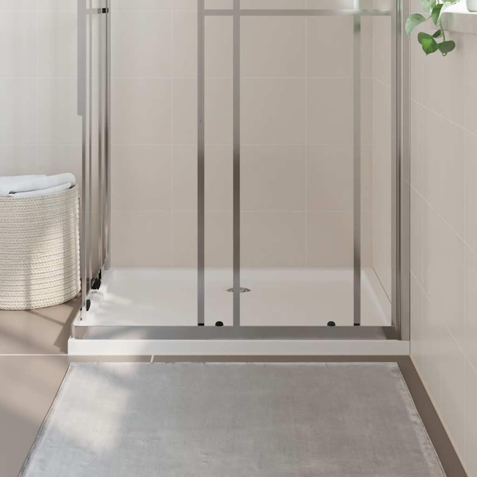 Plato de Ducha Moderno de ABS con Fibra de Vidrio, Blanco, 80x100x4cm, Bajo Umbral