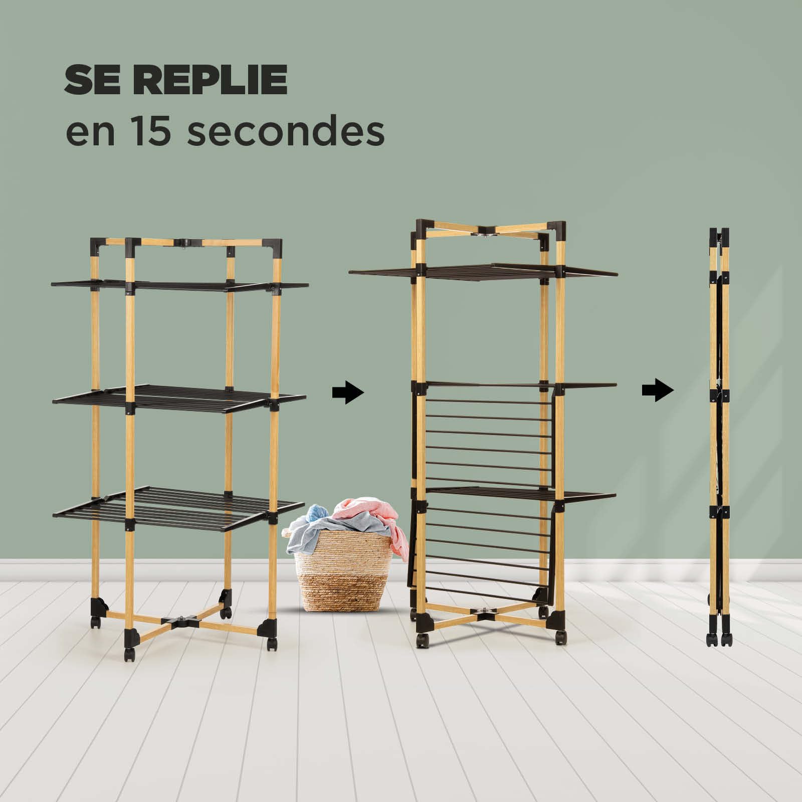 VITAPUR Séchoir à Linge Pliable - Séchage à Plusieurs Niveaux - 69 x 136 x 69 cm - Jusqu'à 20 kg de Linge - Idéal pour Les Petits Appartements - Roues Stables