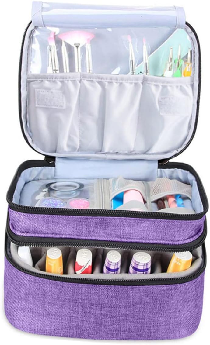 30grids Essential Oil Storage Case Nail Polish Bag with Removable Base Double Layer Organizer Holds Bottles for Travel and Home Use Durable Purple