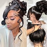 Kloiynj 360 Lace Front Wig Human Hair - 220% Density Body Wave HD Brazilian Virgin Full Lace Wig for Women - 28 Inch Pre-Plucked With Baby Hair - Natural Color