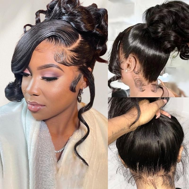 360 Lace Front Wig Human Hair - 220% Density Body Wave HD Brazilian Virgin Full Lace Wig for Women - 28 Inch Pre-Plucked With Baby Hair - Natural Color